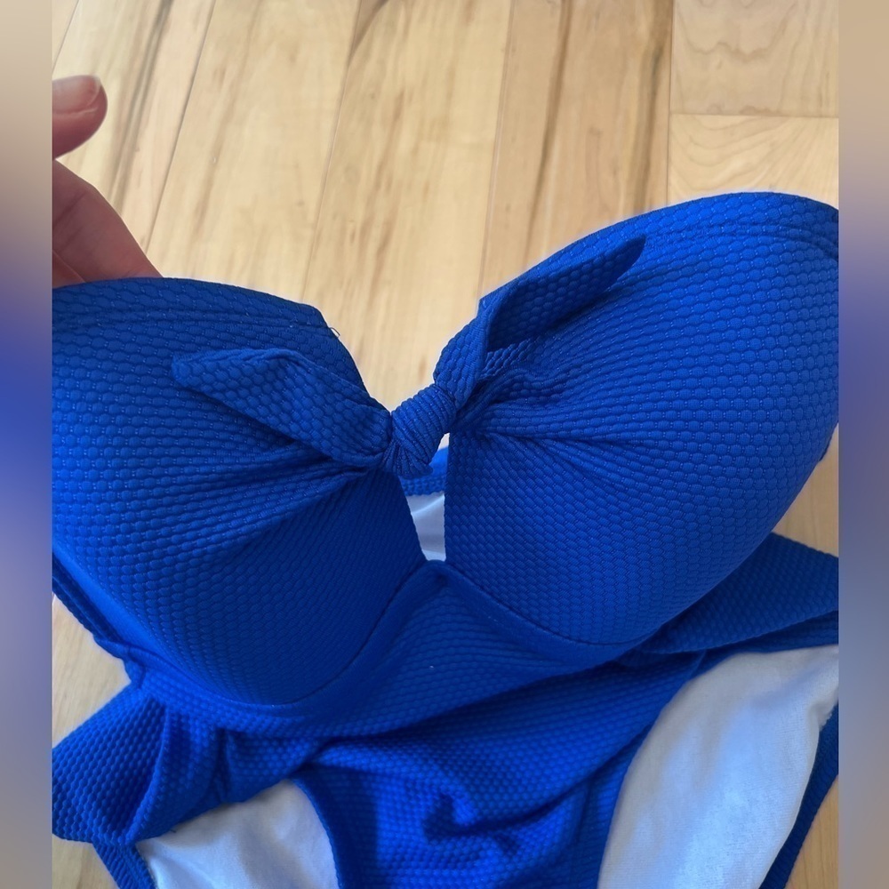 Kona Sol cobalt blue pique Bandau molded cup one piece bathing suit NWT - Picture 4 of 10